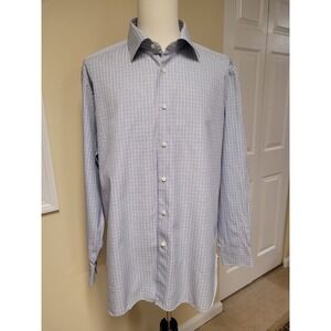 Ermenegildo Zegna Dress Shirt Mens 18.5  Sleeve 33 Blue/White Plaid Checkered